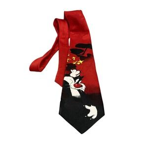 Vintage Looney Tunes Sylvester Necktie Mens Red Black Cartoon Novelty 1990s
